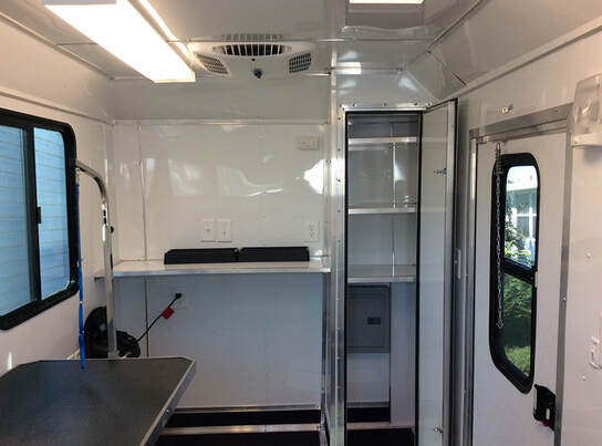 A view of inside the mobile dog grooming salon